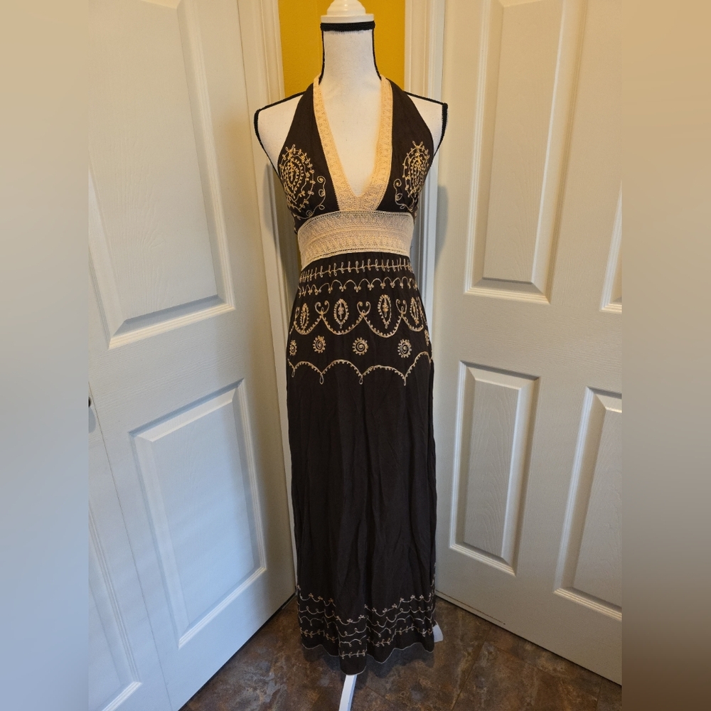 GORGEOUS BROWN MAXI SUN DRESS, SIZE S